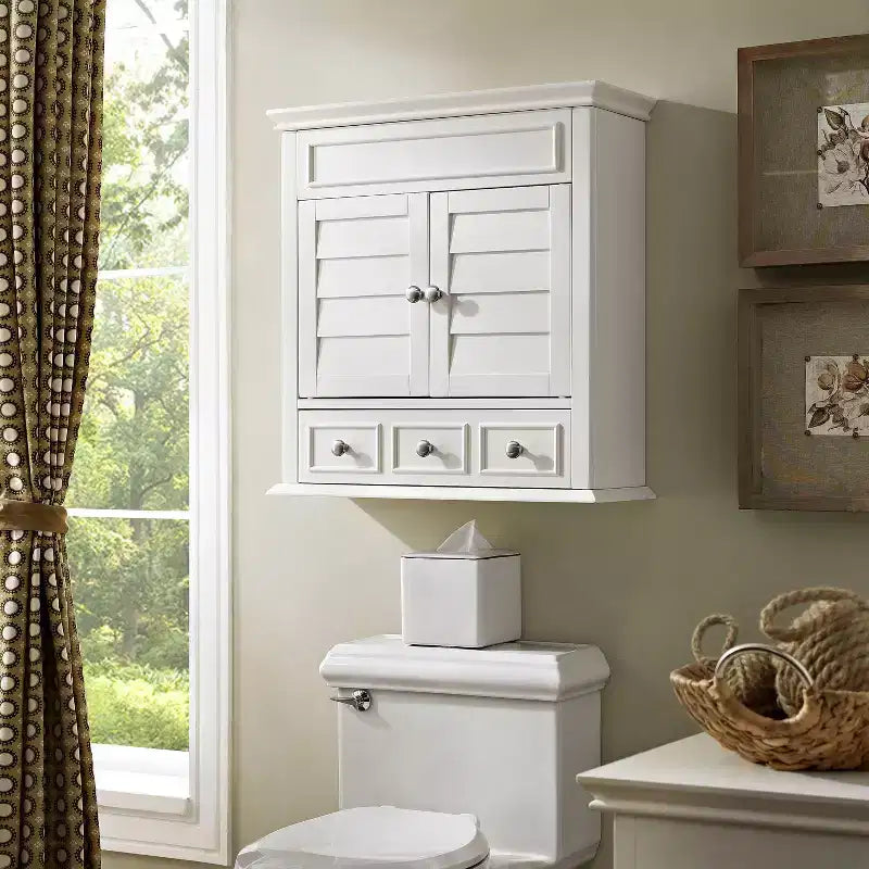 Particle Board Wall-Mounted Storage Cabinet with Drawer and Louvered Doors 23.63''