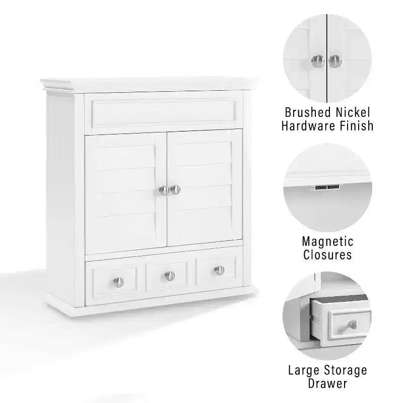 Particle Board Wall-Mounted Storage Cabinet with Drawer and Louvered Doors 23.63''