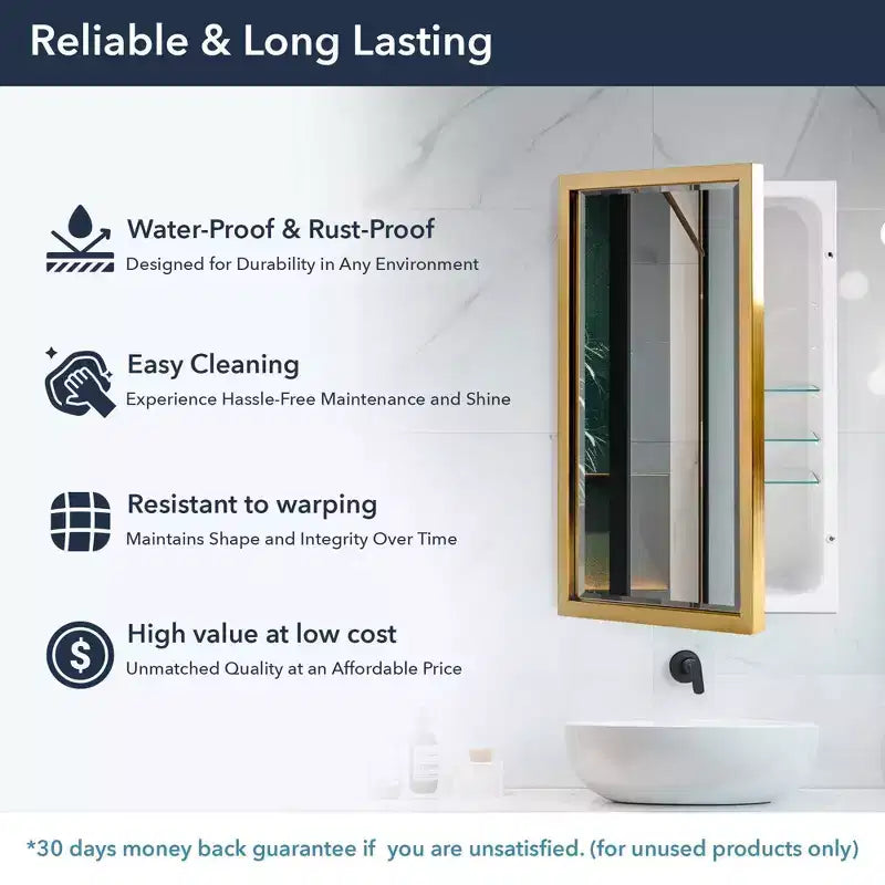 Head West 16"x26" Brushed Gold Recessed Medicine Cabinet with Beveled Mirror
