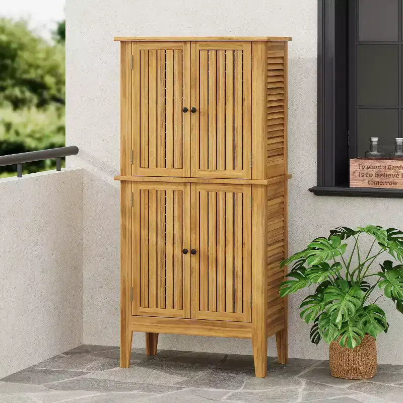 Umberto Indoor/Outdoor Acacia Wood Storage Cabinet with Shelves and Louvered Doors
