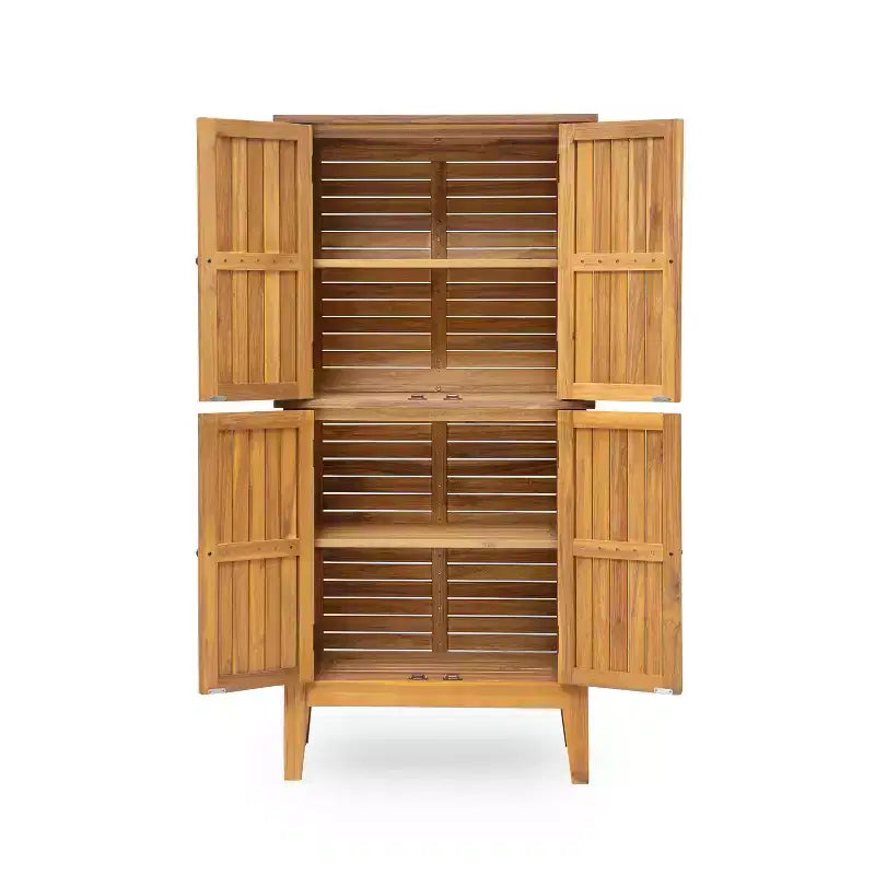 Umberto Indoor/Outdoor Acacia Wood Storage Cabinet with Shelves and Louvered Doors