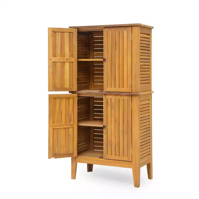 Umberto Indoor/Outdoor Acacia Wood Storage Cabinet with Shelves and Louvered Doors
