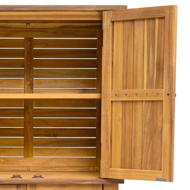 Umberto Indoor/Outdoor Acacia Wood Storage Cabinet with Shelves and Louvered Doors