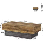 Tavolino da caffè in legno massello stile rustico da 55" per soggiorno e ufficio