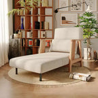 Poltrona accent futon convertibile in tessuto con struttura in legno massello, Beige