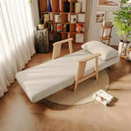 Poltrona accent futon convertibile in tessuto con struttura in legno massello, Beige