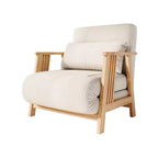 Poltrona accent futon convertibile in tessuto con struttura in legno massello, Beige
