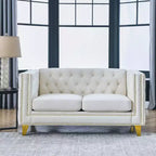 Button-Tufted Velvet Sofa with Square Arms and Metal Legs - Modern Upholstered Couch for Living Room or Bedroom