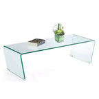 Bekrvio 47.2'' Tempered Glass Coffee Table, V-Shape One Piece Large Glass Coffee Table with 4 Metal Leg Mats
