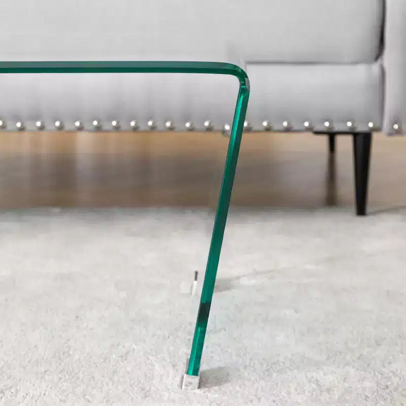 Bekrvio 47.2'' Tempered Glass Coffee Table, V-Shape One Piece Large Glass Coffee Table with 4 Metal Leg Mats
