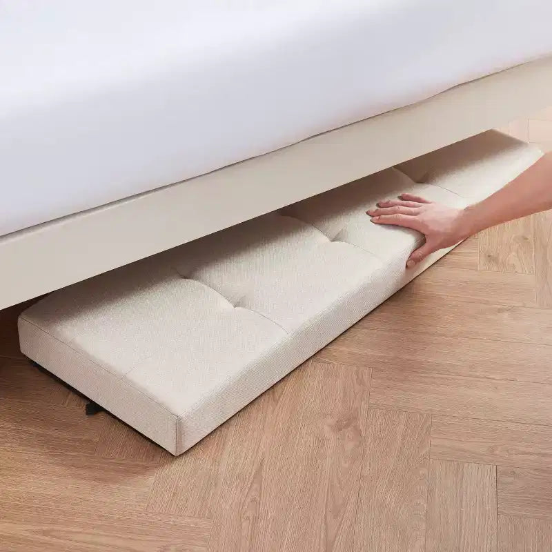 Ornavo Home Foldable Tufted 43 Inch Long Linen Bench Storage Ottoman with Legs for Bedroom, Entryway and Living Room