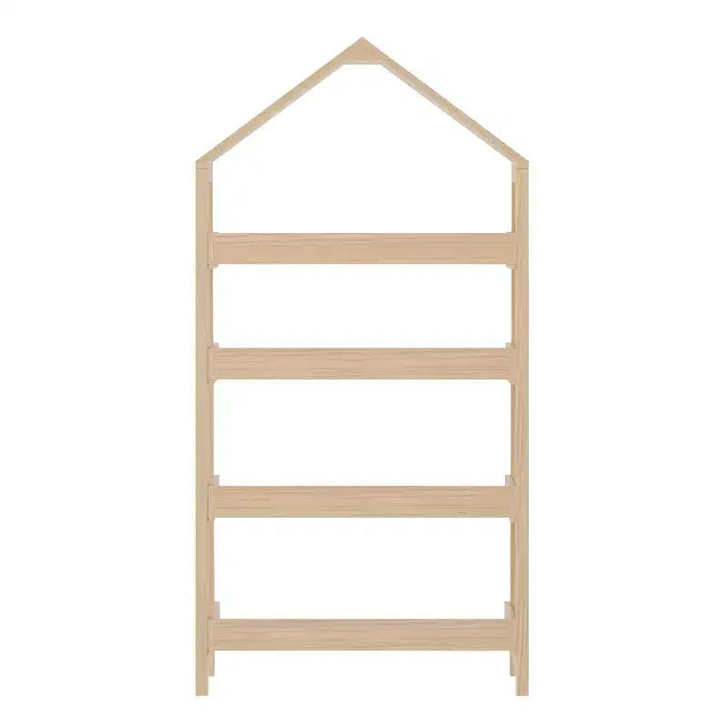 Buzz & Bloom Wood Open Bookshelf with Covered Triangular Top, 4 Shelves, and Squared Legs