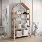 Buzz & Bloom Wood Open Bookshelf with Covered Triangular Top, 4 Shelves, and Squared Legs