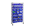 Scaffale di stoccaggio a 8 ripiani e 24 contenitori 91x36x161 cm con ruote bloccabili e capacità di 227 kg