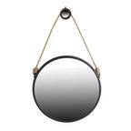 Specchio tondo da appendere da 75 cm con cornice nera e corda