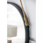 Specchio tondo da appendere da 75 cm con cornice nera e corda