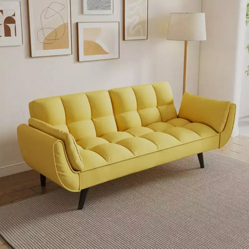 Chic Crate - High-quality 57 Inch Yellow Sofa with Soft Two Armrests & Throw Pillow for Comfortable Apartment Living in Small Spaces