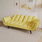 Divano letto giallo da 57" con schienale regolabile, borchie decorative e cuscino decorativo