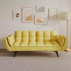 Divano letto giallo da 57" con schienale regolabile, borchie decorative e cuscino decorativo