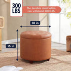 Pouf Contenitore Rotondo Capitonné con Coperchio Sollevabile, Rivestimento in Similpelle e Gambe in Legno