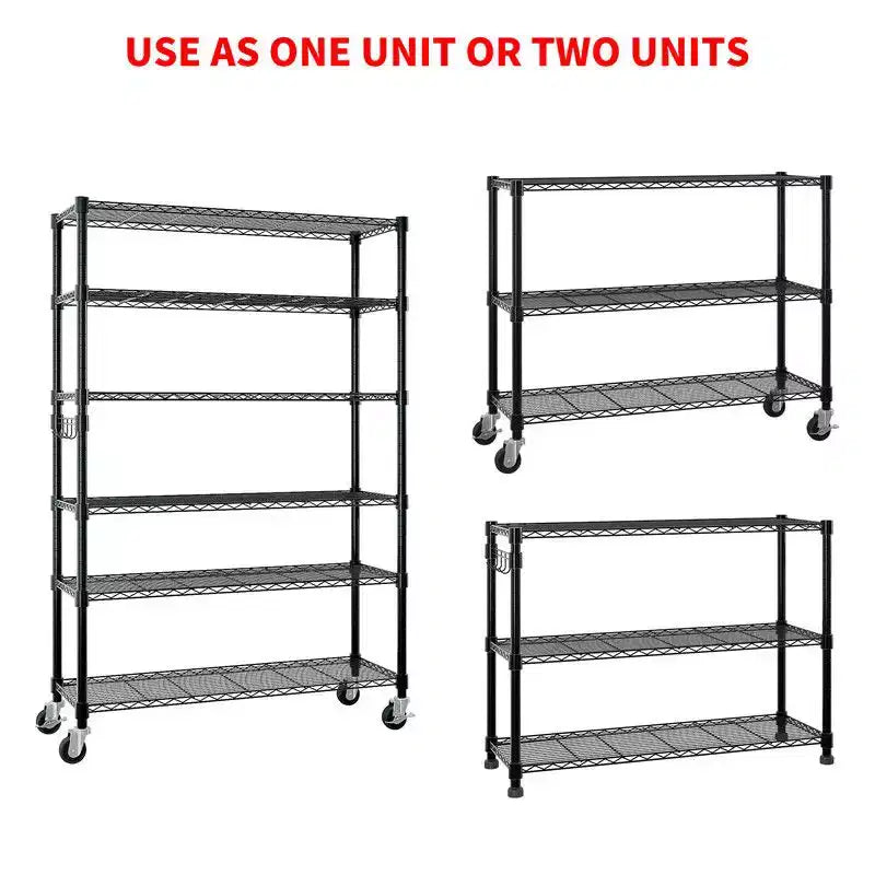 MDF 6-Shelf Height-Adjustable Shelving Unit with Wheels 46''x81.9''