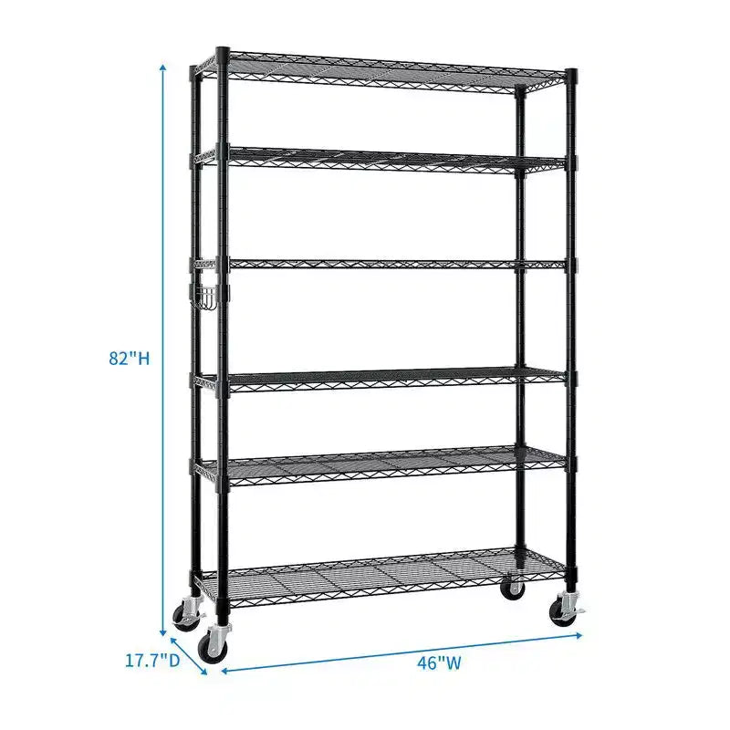 MDF 6-Shelf Height-Adjustable Shelving Unit with Wheels 46''x81.9''