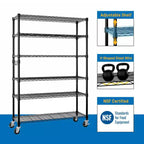 Scaffale a 6 ripiani in MDF regolabile in altezza con ruote 116,8 x 208 cm
