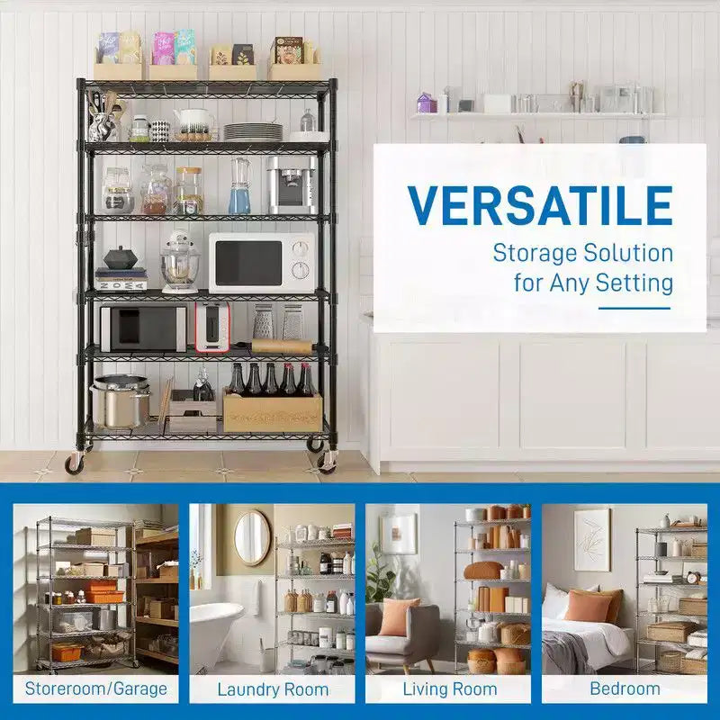 MDF 6-Shelf Height-Adjustable Shelving Unit with Wheels 46''x81.9''