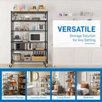 Scaffale a 6 ripiani in MDF regolabile in altezza con ruote 116,8 x 208 cm