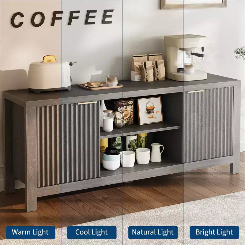 Wood Fluted TV Stand with Storage Cabinets for TVs up to 65''