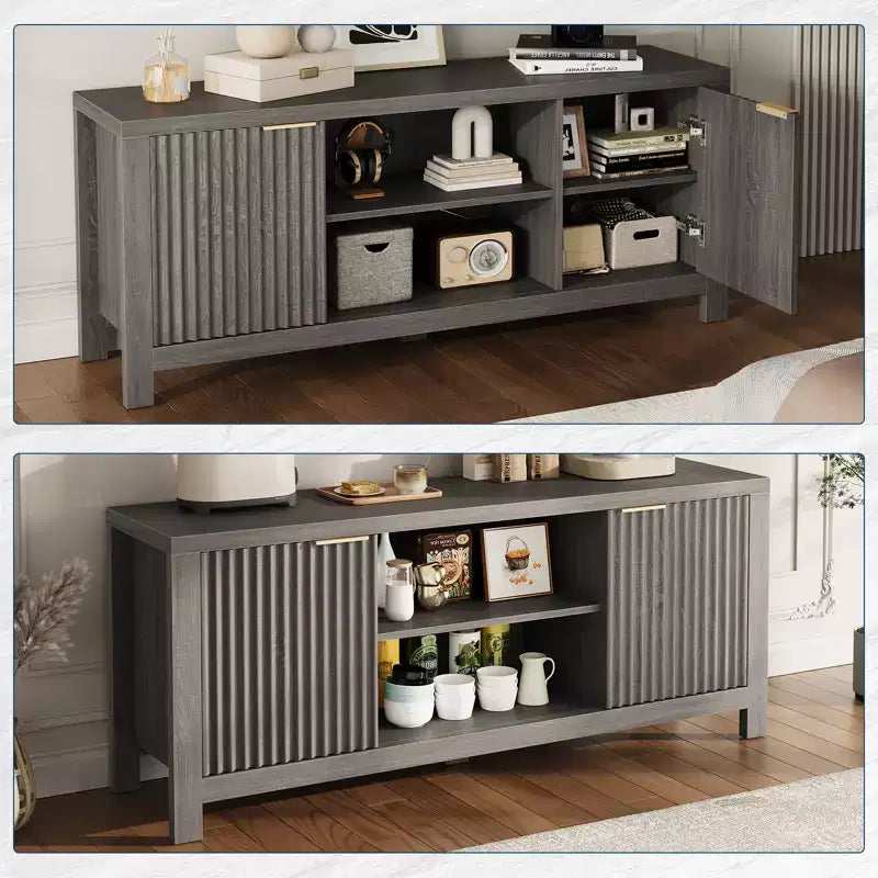 Wood Fluted TV Stand with Storage Cabinets for TVs up to 65''