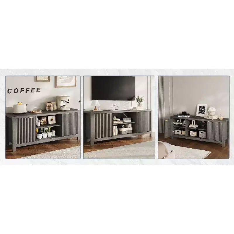 Wood Fluted TV Stand with Storage Cabinets for TVs up to 65''