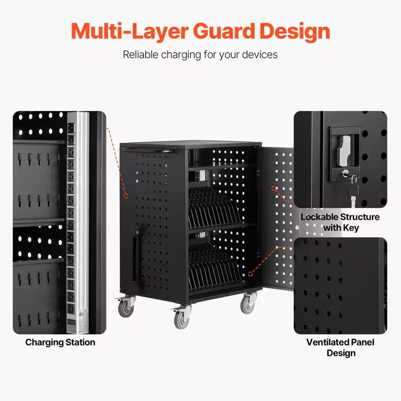 Metal 32-Device Mobile Charging Cart for Laptops up to 15.6''
