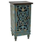 eHemco Wooden Rustic Dual Storage Shelf Rectangle End Table with Carved Legs for Living Room, Teal