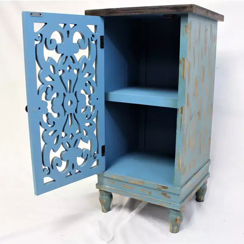 Wood End Table with Carved Legs and Lower Shelf 15.5''x14''x30.75''