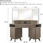Mobile Trucco Angolare in Composito di Legno con Specchio LED e Stazione di Ricarica 48''