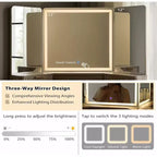 Mobile Trucco Angolare in Composito di Legno con Specchio LED e Stazione di Ricarica 48''