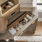 Mobile Trucco Angolare in Composito di Legno con Specchio LED e Stazione di Ricarica 48''