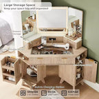 Mobile Trucco Angolare in Composito di Legno con Specchio LED e Stazione di Ricarica 48''