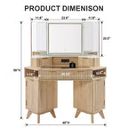Mobile Trucco Angolare in Composito di Legno con Specchio LED e Stazione di Ricarica 48''