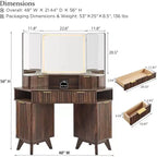 Mobile Trucco Angolare in Composito di Legno con Specchio LED e Stazione di Ricarica 48''