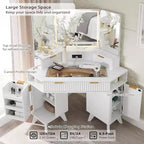 Mobile Trucco Angolare in Composito di Legno con Specchio LED e Stazione di Ricarica 48''
