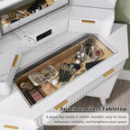 Mobile Trucco Angolare in Composito di Legno con Specchio LED e Stazione di Ricarica 48''