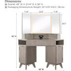 Mobile Trucco Angolare in Composito di Legno con Specchio LED e Stazione di Ricarica 48''