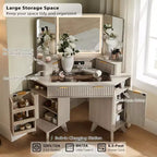 Mobile Trucco Angolare in Composito di Legno con Specchio LED e Stazione di Ricarica 48''