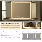 Mobile Trucco Angolare in Composito di Legno con Specchio LED e Stazione di Ricarica 48''