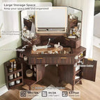 Mobile Trucco Angolare in Composito di Legno con Specchio LED e Stazione di Ricarica 48''