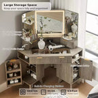 Mobile Trucco Angolare in Composito di Legno con Specchio LED e Stazione di Ricarica 48''