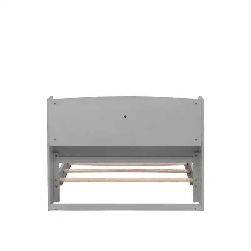 Pine Wood Twin Kids Bed with Bookcase Headboard and Motion Sensor LED