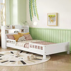 Letto singolo doppio per bambini in legno di pino con testiera a libreria e LED con sensore di movimento